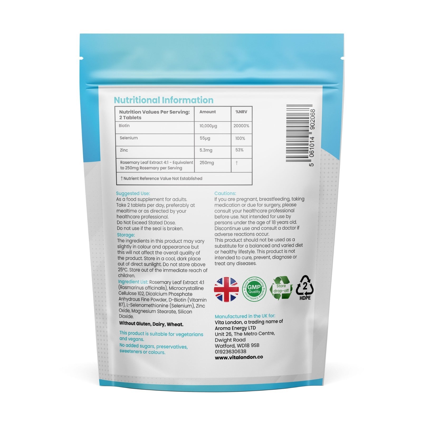 Biotin 10,000Mcg Skin Nails Hair Growth Tablets Zinc Selenium Rosemary Capsules