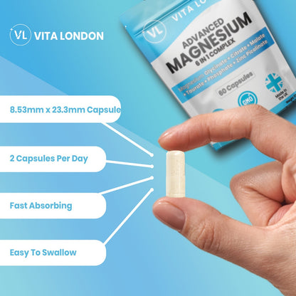 Magnesium Glycinate 6-In-1 Complex Capsules - Citrate Malate Taurate Zinc 1500Mg