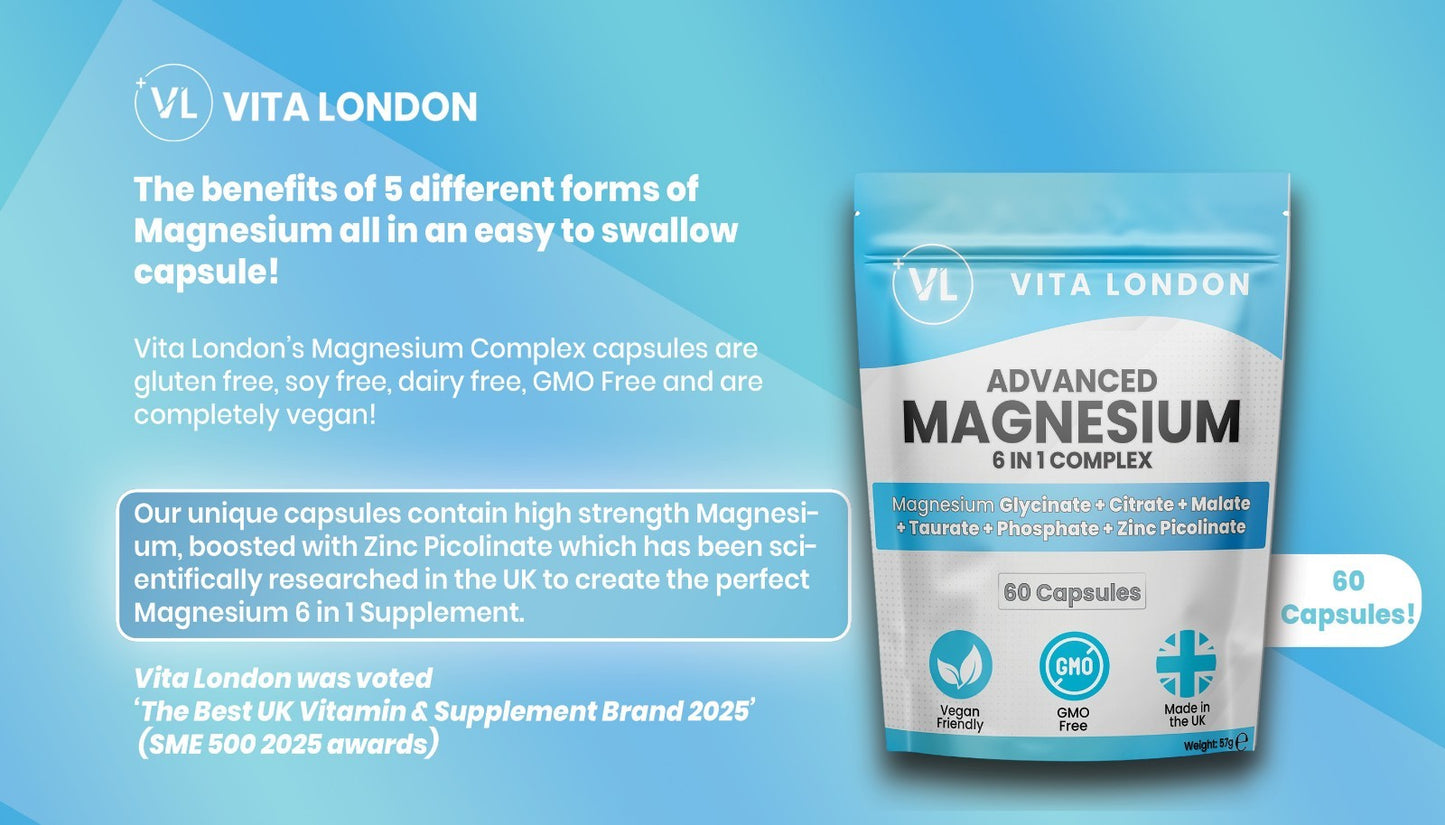 Magnesium Glycinate 6-In-1 Complex Capsules - Citrate Malate Taurate Zinc 1500Mg