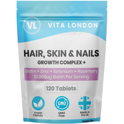 Biotin 10,000Mcg Skin Nails Hair Growth Tablets Zinc Selenium Rosemary Capsules